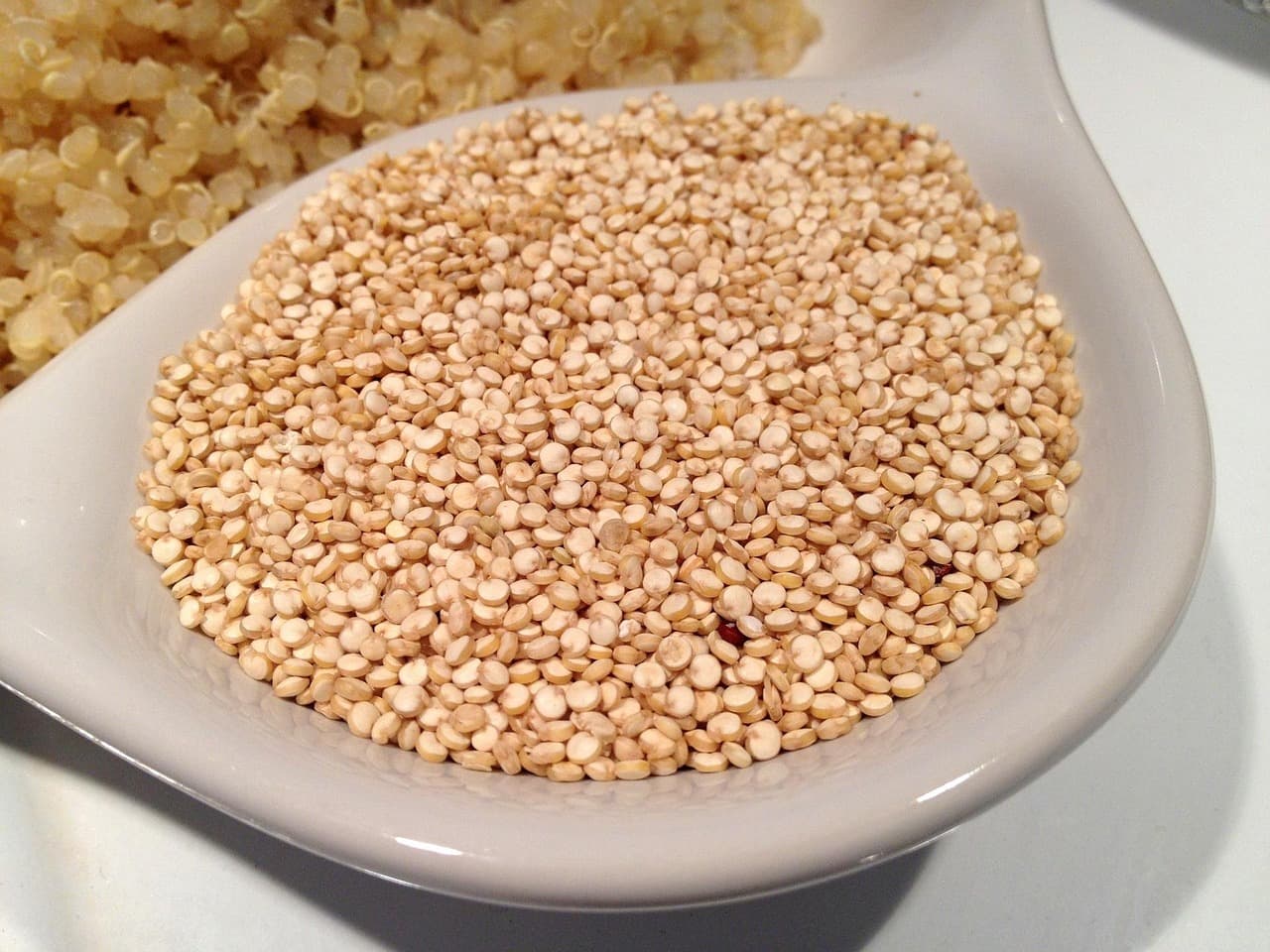 Bowl of pale quinoa grains/seeds